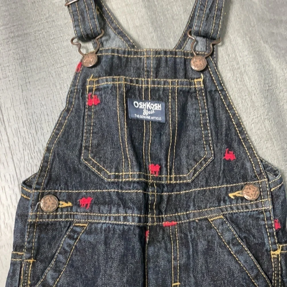 Oshkosh Denim Overalls Embroidered Red Trains size 18 months